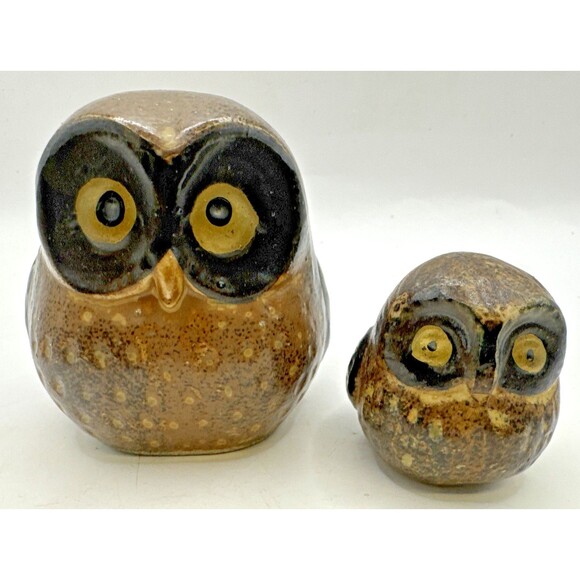 Vintage Otagiri OMC Owl Figurines 2, Made In Japan Bird Mid Century Labels - Picture 1 of 8
